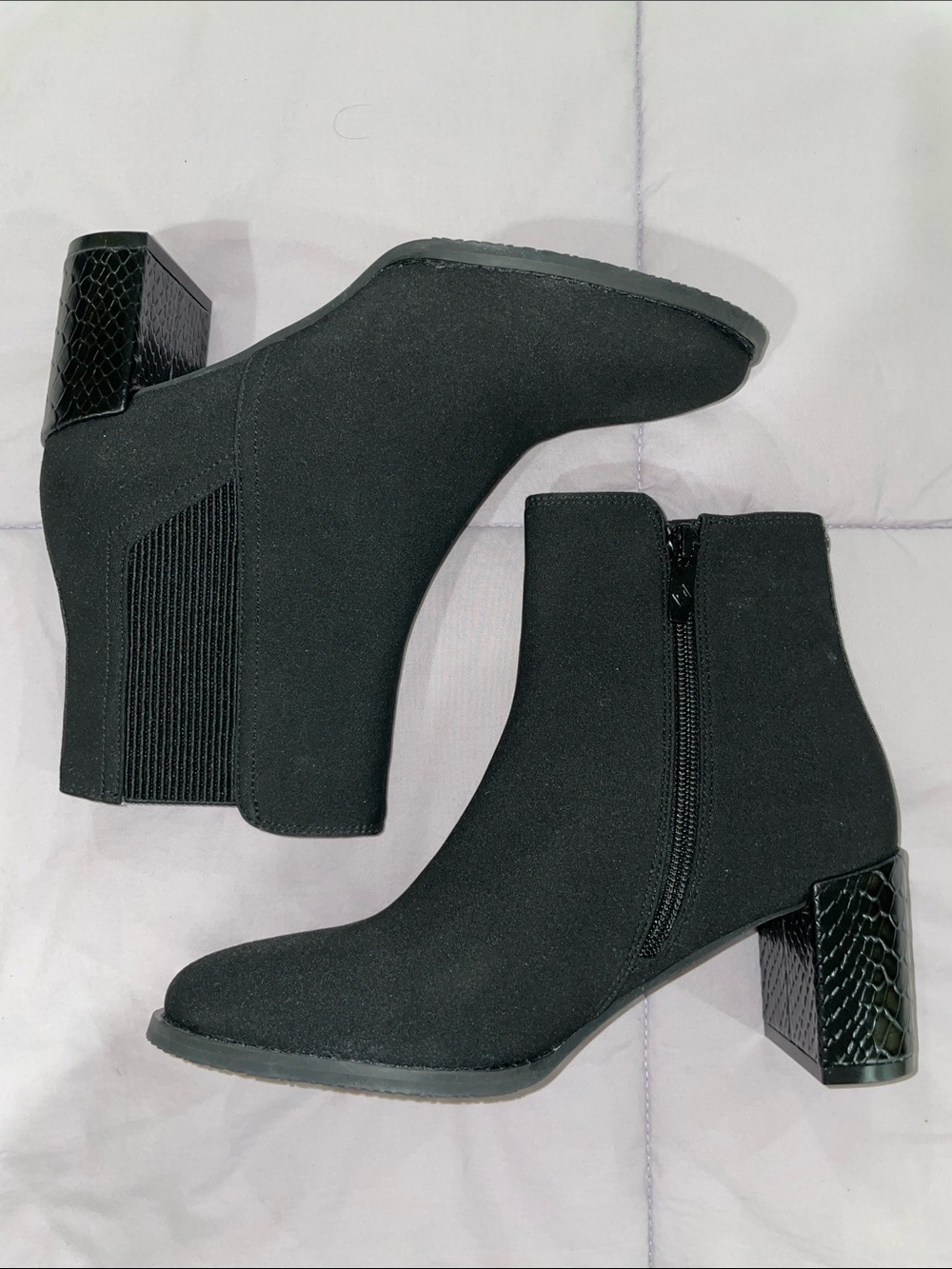 Donald J. Pliner faux suede Black Ankle Booties with Textured Block Heel